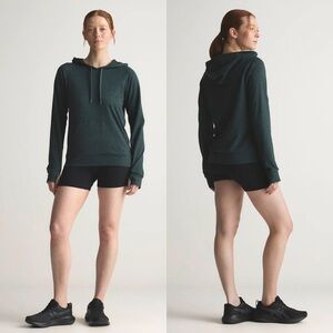 Quince Flowknit Pullover Hoodie in Heather Green - M